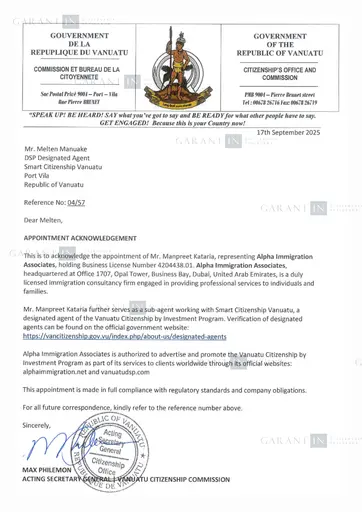 Certificate of garant in